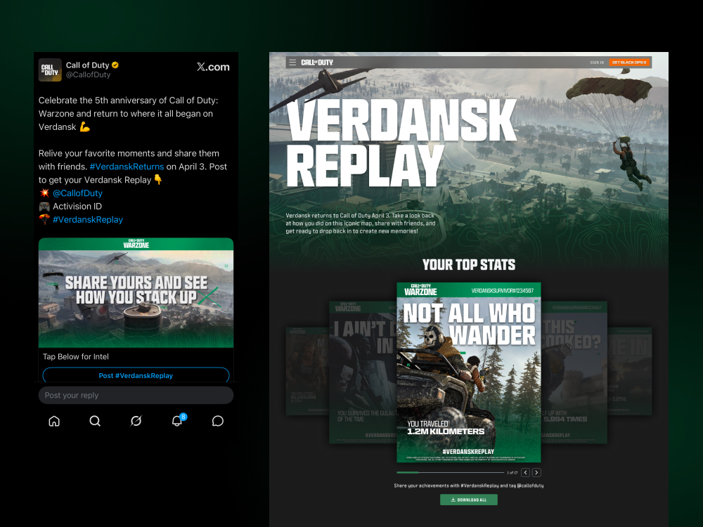 Verdansk Replay personalized achievement cards