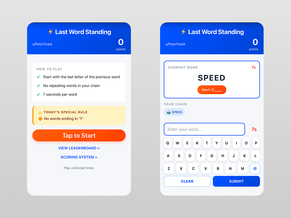 Previous Last Word Standing gameplay interface